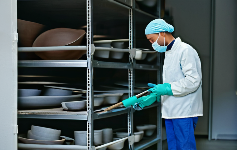 세라믹 작업 현장 안전 수칙 - **Prompt 2: Ergonomic Glazing with Protective Gear**
    A potter, mid-30s, is meticulously applying...